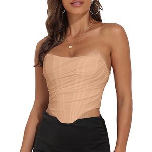 Modegal Women's Vintage Strapless Open Back Boned Mesh Corset, XL
